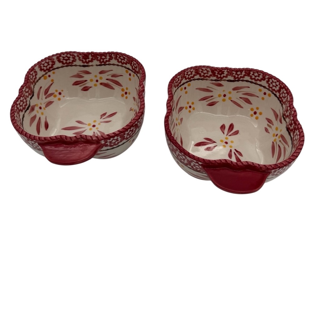 Temp-tations by Tara Old World Cranberry Red 16oz Ceramic Ramekin Bowls Set of 2